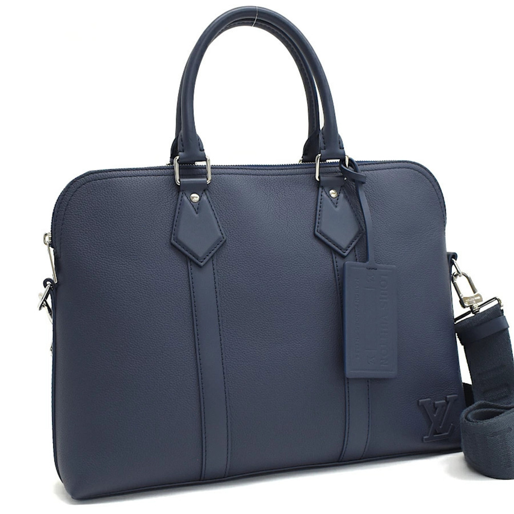 Louis Vuitton Takeoff Briefcase Business Bag Leather Navy Blue
